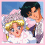 Four pixelated anime-style show characters in pink and blue backgrounds with text reading 'serena + darian' on the bottom right