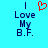 A pixelated blue background displays text reading "I Love My B.F." with a red heart symbol replacing the word "Love" in one view.