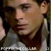 A static image of a person with short dark hair wearing a light-colored collared shirt, with text at the bottom reading "POPPIN THE COLLAR" and a small heart symbol.