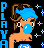 Pixel art buddy icon featuring a stylized female character with blue hair and orange skin against black background, vertical "PLAYA" text on left, blue starbursts scattered around.