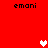 Red background with four 'emani' text instances and three pixelated hearts in white, light pink, and dark pink.