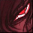 A static pixelated image shows a red and white curved shape against a dark maroon background with subtle gradient variations.