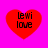 Four red heart shapes on a bright pink background, each containing the text 'lewi love' in black pixelated font.