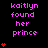 Pixelated text 'kaitlyn found her prince' in pink on black background with red heart symbols varying in quantity per frame.