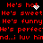 Red pixelated text on black background repeats phrases about a person's qualities with animated white heart and sparkle effects.