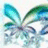 Pixelated icon with four quadrants: top-left shows blurred green-blue floral shape, top-right and bottom-left have white text on purple backgrounds, bottom-right is solid gray.