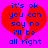 A static pixel art image with a bright pink background, featuring a large red broken heart shape and blue text reading "it's ok you can say no i'll be all right".