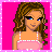 Pixel art contact sheet of a pink-themed animated buddy icon featuring a cartoon woman in various poses and text expressions on bright pink backgrounds.