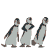 Animated sequence of three penguins in gray and black bodies walking in various formations across a white background.