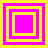Four square display nested yellow and magenta squares on a yellow background, each showing distinct layering of the squares