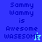 Pixelated text reads "Sammy Wammy is Awesome" with partial repetition and a star symbol on blue backgrounds.