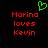 Green pixelated heart symbol above red text reading 'Marina loves Kevin' on black background.