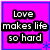 A four- pixel art composition with text and heart symbols on colored backgrounds