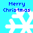 Pixelated blue background with four white snowflakes and 'Merry Christmas' text in blue pixel font.