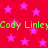 Red background with scattered pink stars and green text repeating "Cody Linley" in two horizontal bands.