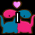 Pixelated cartoon elephants in blue and pink hold hands under pink hearts, with text changing from 'I Love' to 'BaileyC' across frames.