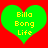 Two identical green heart shapes on a red background, each containing yellow text reading "Billa Bong Life" in pixelated font.