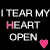 Animated contact sheet of 11 frames showing a repeating text-based animation with heart symbols on black background, displaying variations in text color and heart icon states.