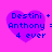 Four identical purple heart-shaped icons with blue text reading "Destini + Anthony = 4 ever" on a bright pink background, arranged in a two-by-two