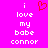 A bright pink background displays white pixelated text reading "i love my babe connor" with a red pixelated heart symbol replacing the word "love" in the left view.
