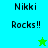 Pixelated text 'Nikki Rocks!!' appears on cyan and green backgrounds with a small star icon changing color between frames.