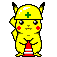 Yellow cartoon character with red cheeks and black-tipped ears wears yellow hard hat with green cross, holding or interacting with red-and-white striped traffic cones.