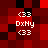 Pixelated red and black background with white text elements <33, DxMy, <33 arranged in vertical