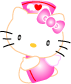 Hello Kitty avatar with pink bow and nurse hat, holding a pink heart-shaped object, eyes open on left, eyes closed on right.