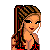 Pixel art contact sheet showing a female character in various poses with text about choosing between her and another person while swimming.