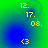 four identical showing yellow text and symbols on a green-to-blue gradient background with subtle circular patterns