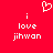 Red background with white pixelated text and a heart symbol; two identical text blocks side-by-side with 'i love jihwan' and a heart above.