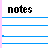 A split-screen icon with 'notes' on the left and three identical 'i luv u' lines on the right, each separated by blue horizontal bars.