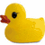 Yellow rubber duck with orange beak and black eye, blue text reading 'ima rainbow' above and 'rubber ducky member' below on white background with light gray bubbles.