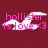 Pixelated text 'hollister is love <3' in pink and white over a maroon background with faint pixel dots.