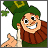 Pixelated leprechaun with green hat and brown beard in four- , showing hand and mouth animation changes