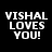 Four quadrants display "VISHAL LOVES YOU!" text in white pixelated font against black, dark red, bright red, and deep red backgrounds.