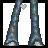 A 6-frame animated contact sheet showing a pixel art character's outfit progression from legs to full body with accessories, followed by three static pink text icons.