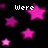 Black background with pink stars and white pixelated text listing names including Brooke, John, Monica, Allison, Maddie J., and My name is BROOKE.