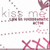 Pixelated pink and white icon with 'kiss me' text, heart symbol, and XOXO letters on left; bright pink blocks of distorted black text reading 'KISS ME LIKE AN OVERDRAMATIC ACTOR' on right.