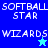 Pixelated text and star symbols on blue backgrounds with two distinct color variations.