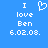 Blue background with white pixelated text reading "I love Ben 6.02.08." and a heart symbol replacing the word "love" in one view.