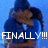 Pixelated image of a person in blue clothing with brown hair against a light blue background, overlaid with large white text reading "FINALLY!!!".