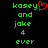Green pixelated text 'kasey and joke 4 ever' on black background with red heart symbol replacing the letter 'y' in 'kasey'.