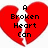 A red broken heart split into two pieces with white crack lines, overlaid with black pixelated text reading "A Broken Heart Can Only Be Fixed By That One Special Person" on a white background.