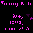 Pixelated text and stars on a black background with repeated phrases and a gray rectangle in the bottom-right corner.