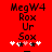 Red background with black text 'MegW4', 'Rox', 'Ur', 'Sox' and pixelated symbols below, showing animation changes in symbol positions.