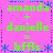 Pixelated green text on pink background forms a repeating of 'amanda + danielle = bfAs' with blue decorative elements