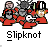 Pixel art buddy icon featuring Slipknot band members in red outfits with black helmets, displayed on a gray background with promotional text for badassbuddy.com.