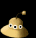 A pixelated yellow creature with three eyes and a small antenna, shown in two states: one with a small round object above its head, another with a blurred spiral object above its head.