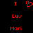 Red pixelated text and symbols on black background: 'I', a heart, 'I', 'Luv', 'Luv', 'Mari', 'Mari'